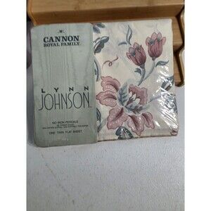 Vtg Cannon Royal Family Twin Floral Percale Flat Sheet Lynn Johnson NOS